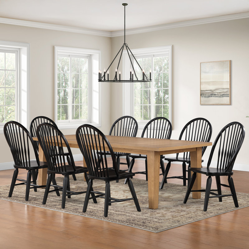 Sommerset Extendable Oak Wood Dining Table Set, 9 Pieces: Table, 8 Chairs