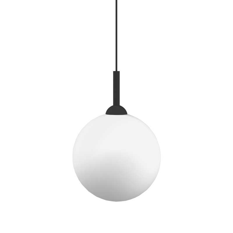Petit luminaire suspendu en verre blanc, Noir mat, H 3 po x l 3 po x P 3 po