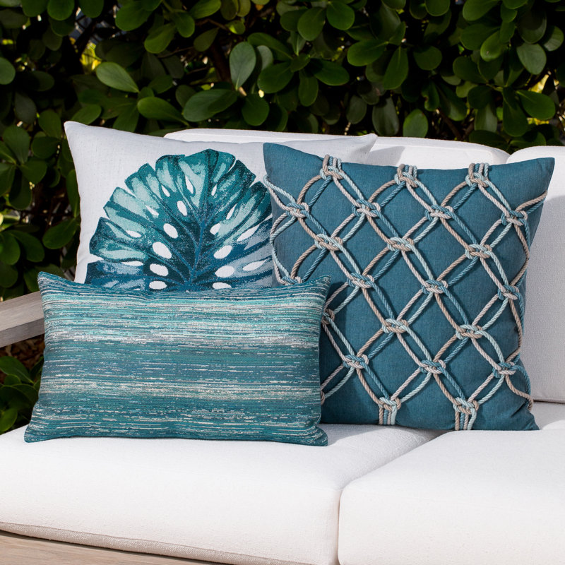 Textured Sunbrella® Lumbar Rectangular Outdoor Throw Pillow Cover & Insert, Lagoon