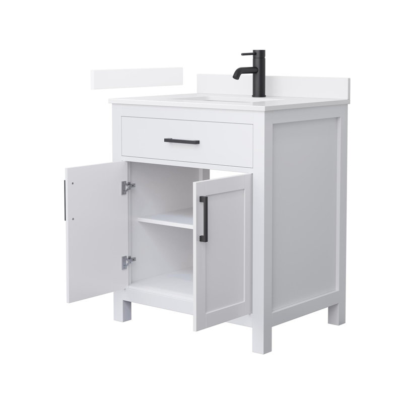 30 in. Single Vanity, White, Matte Black, White Quartz