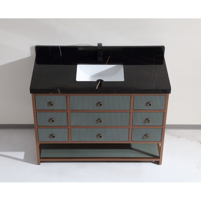 48" Freestanding Standard Single Bathroom Vanity with Top, Black