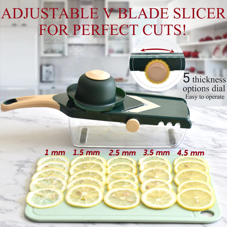 ColorLife Adjustable Mandoline Slicer For Kitchen,Ultra Sharp V-Blade Vegetable  Slicer With Container,Slicer Vegetable Cutter,Julienne Slicer, Potato Slicer  For Apple,Onion,Tomato Lemon Slicer