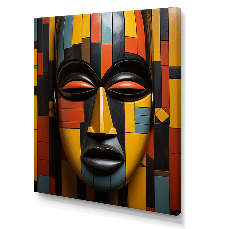Bonneval, masque tribal africain Kente II - art mural tribal africain, H 44 po x l 34 po, Toile tendue, Sans cadre
