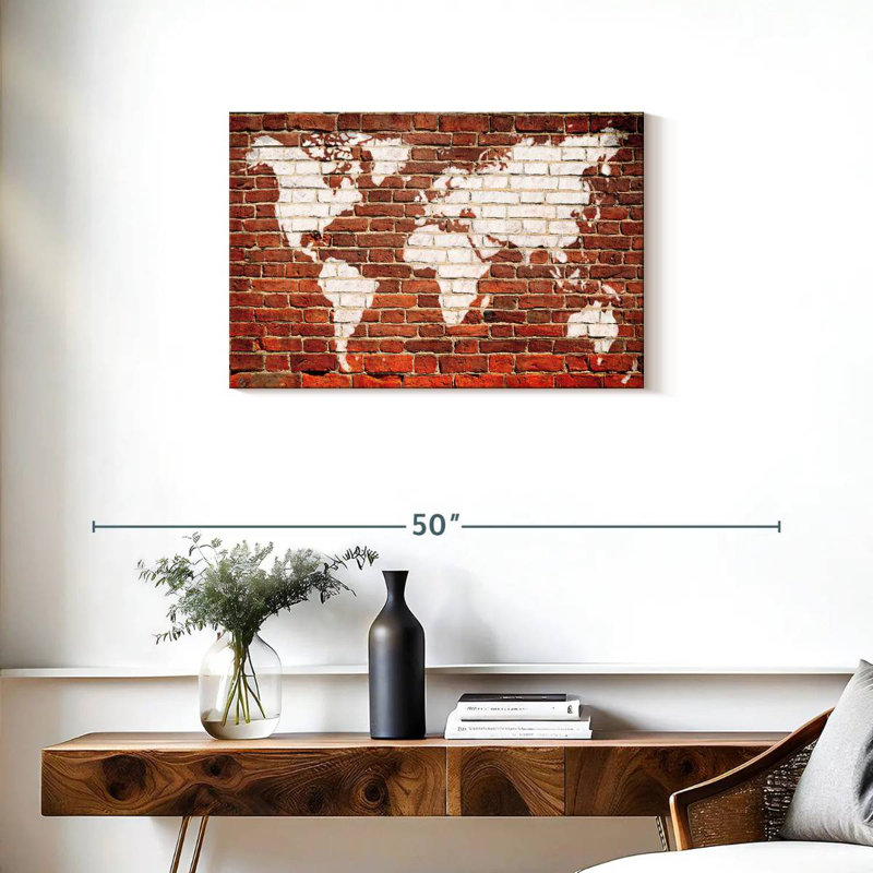 Carte du monde sur la brique Aliaz, H 20 po x l 30 po
