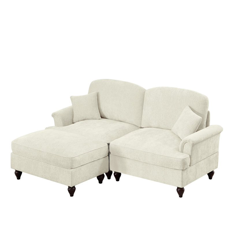 Elegant Mid Century Large Modular L Shaped Sofa, Beige Chenille