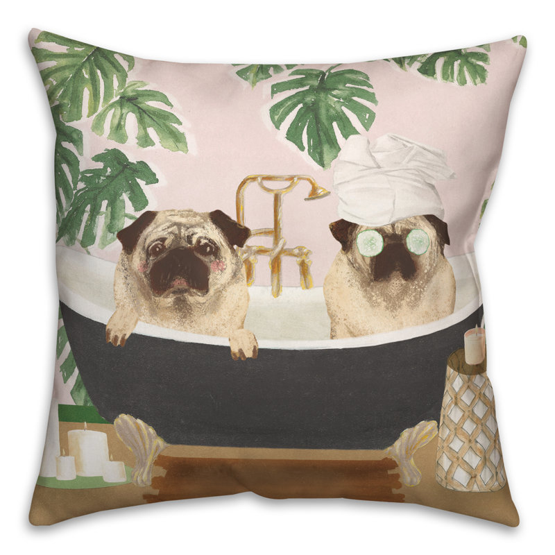 Spa Pugs Square Pillow Cover & Insert, 16"H x 16" W