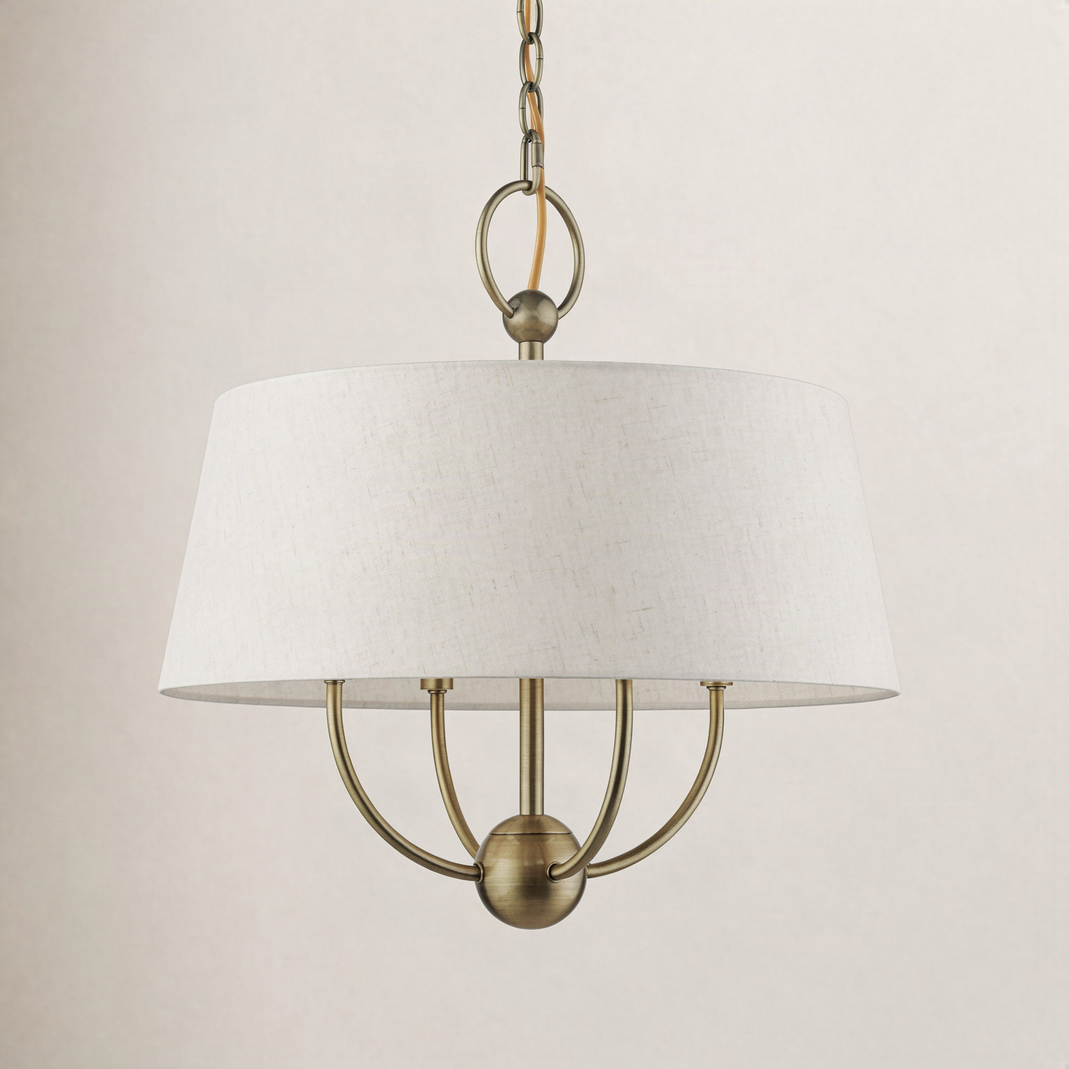 Desra 4 Light Linen Blend Dimmable Pendant, Antique Brass