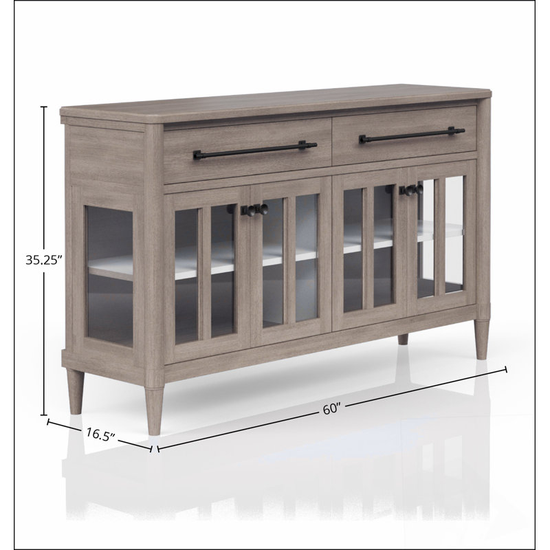 Buffet Power Ready avec portes d'armoire en verre, parfait pour le rangement élégant et la présentation dans toute salle à manger ou salon.