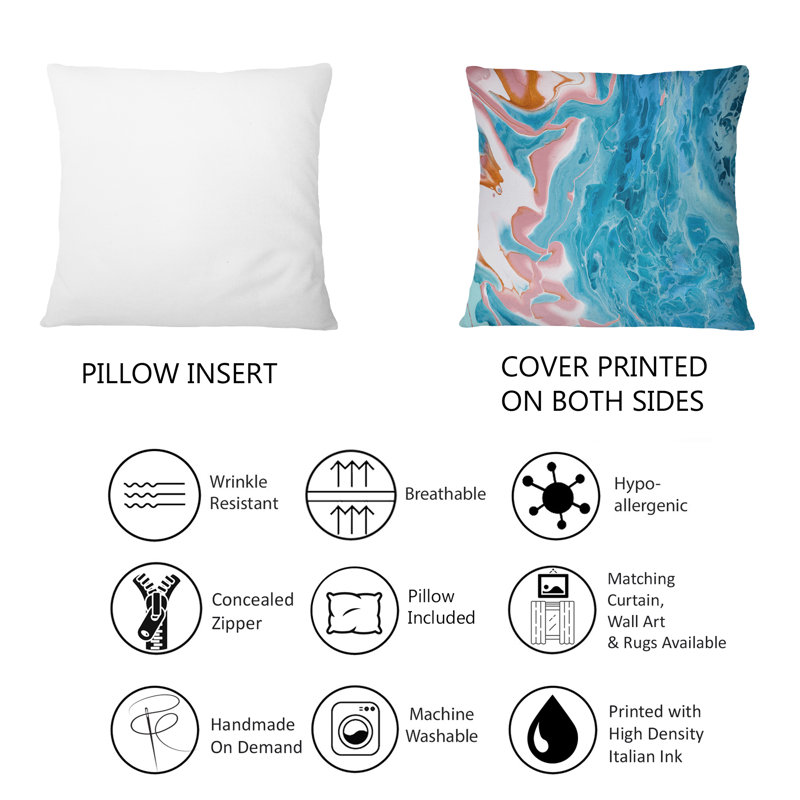 Turquoise et rose Marble Universe - Coussin décoratif imprimé moderne 1