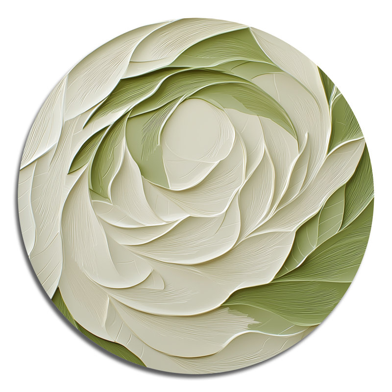 White Green Rose Eclipse - Botanical Round Wall Decor, Floral Garden Living Room Wall Art, 23" H x 23" W