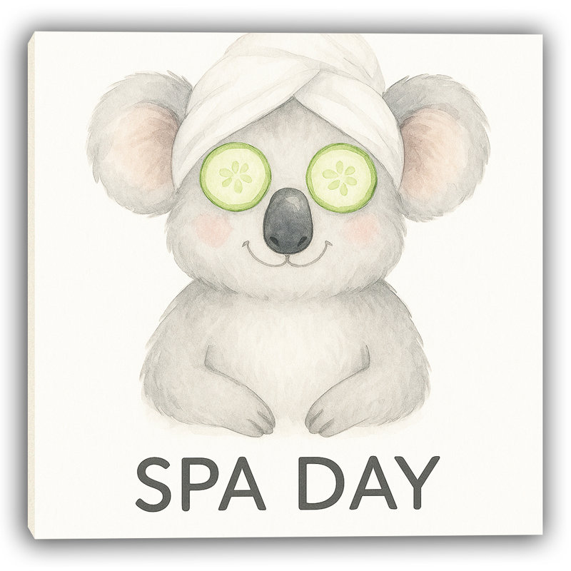 «Spa Day - Relaxant koala avec yeux de concombre», art mural, H 30 po x l 30 po