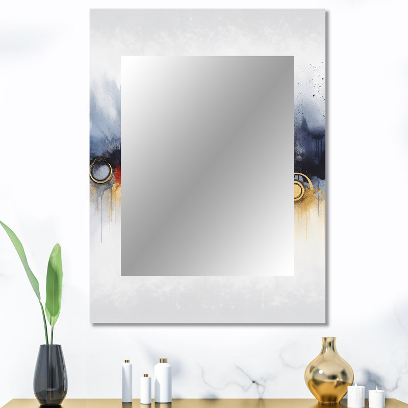 Blue and yellow fluid harmony painting V - Abstract Painting Decorative Wall Mirror, Blue Mirror, Printed Metal Art