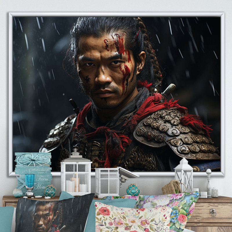 Japon Art Samurais Warrior Portrait II - Japanese Wall Art Prints, Cadre flottant blanc, H 12 po x l 20 po x P 1 po