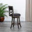 Tabouret pivotant à dossier en X de 30 po de hauteur, gris vieilli, assise en tissu gris anthracite