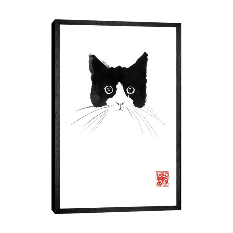 Cat Head by Péchane - Painting on Canvas, 101.6 cm H x 66.04 cm W, Black Framed