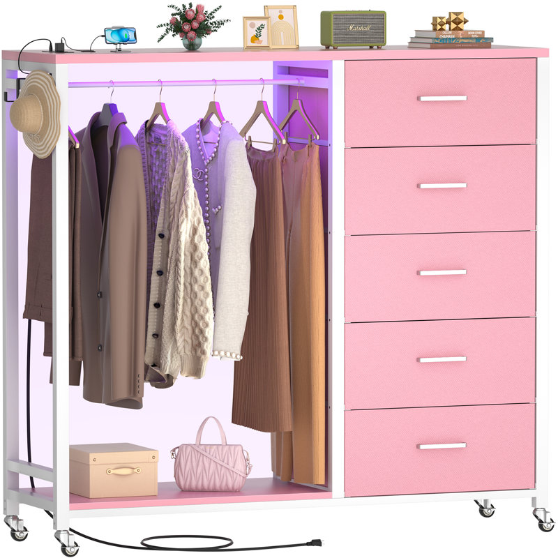Commode à 5 tiroirs avec lumières DEL Jeremyiah, Rose