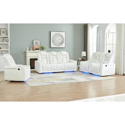 Genuine Leather 3 Piece Power Recliner Set With Bluetooth Speaker And LED Light by Ebern Designs