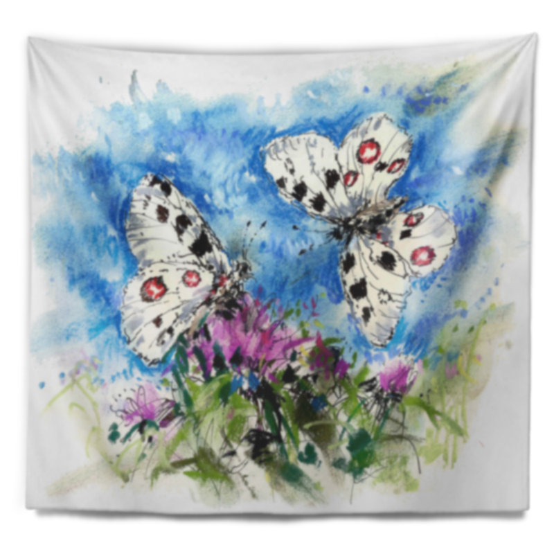 Tapisserie floral apollo papillons on blue, H 32 po x l 39 po