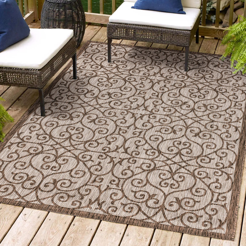 Tapis d'intérieur / extérieur taupe / espresso Haggerty, Rectangle 7 pi 9 po x 10 pi