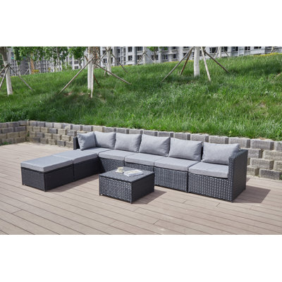 101'' Wide L-Shaped Wicker Patio Sectional with Cushions