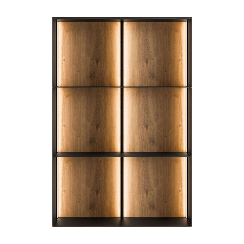 99cm H x 66cm W Metal Bookcase, Black / Artisan with LED