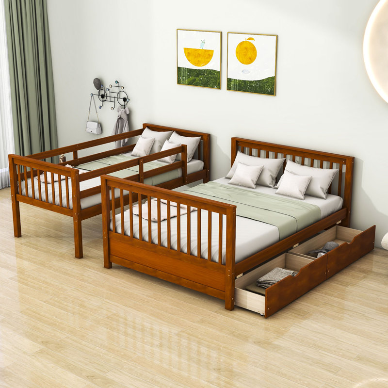 Gherghi Kids Twin Over Full Bunk Bed with Drawers, Walnut