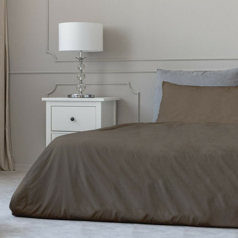 Ensemble de draps en micro-fibre, Taupe, Ensemble de draps pour lit simple avec un drap-hou
