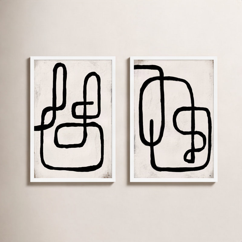 Linework Painting by StudioM, 38" H x 53" W x 1.25" D, White Framed Paper