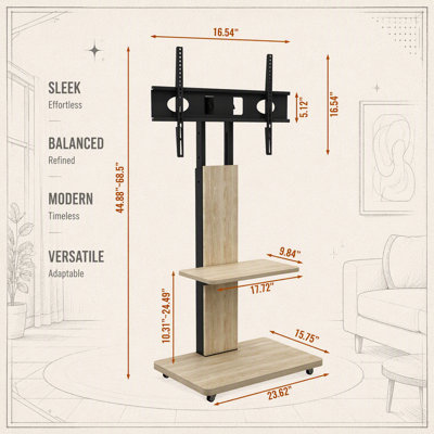 Adjustable Mobile TV Stand with Storage Shelf and Lockable Wheels for Flexible Viewing in Modern Spaces