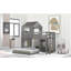Lit superposé simple au-dessus d'un lit double en bois avec maisonnette, look en gris antique et garde-corps pour un divertissement sécuritaire, structure en pin massif, niveau de soutien supérieur de 400 lb, deux façons d'assemblage du bas 600 lb-130428140