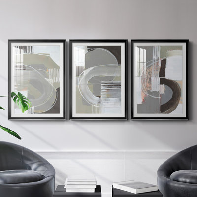 Arching Neutrals I - Matted and Framed Under Acrylic Glass, Set of 3, Large Living Room Wall Art