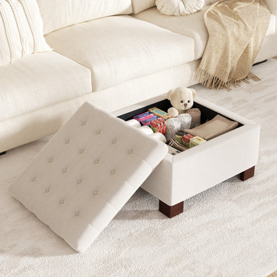 29.5" Square Tufted Storage Ottoman with Removable Top, Upholstered Coffee Table Footstool for Living Room & Bedroom
