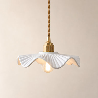 Ceramic Ruffled Scalloped Single-Light Pendant Light