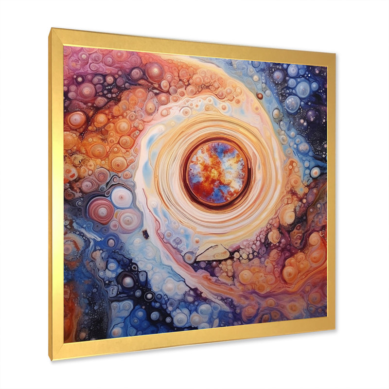 «Yellow Orange», impression galactique sur toile, H 16 po x l 16 po x P 1 po, Encadrement doré