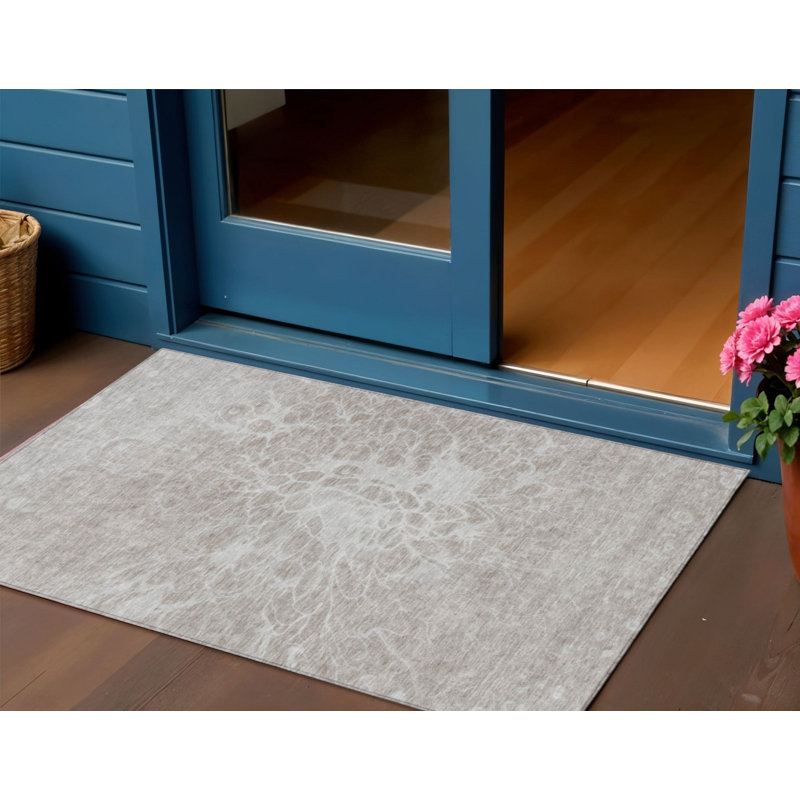 Tapis extérieur lavable abstrait taupe beige et ivoire 3 pi x 5 pi