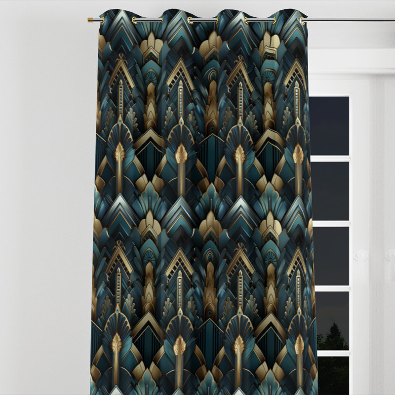 Bleu sarcelle et doré Art Deco Glamour géométrique - Rideau occultant avec œillets - 1 panneau, L 52 po x L 95 po