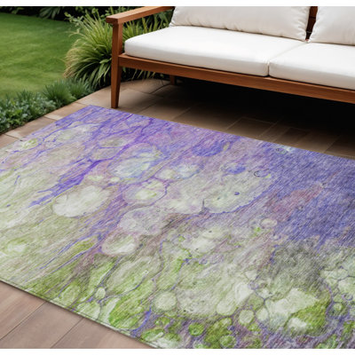 Tapis intérieur lavable abstrait lilas et vert artichaut 8 pi x 10 pi