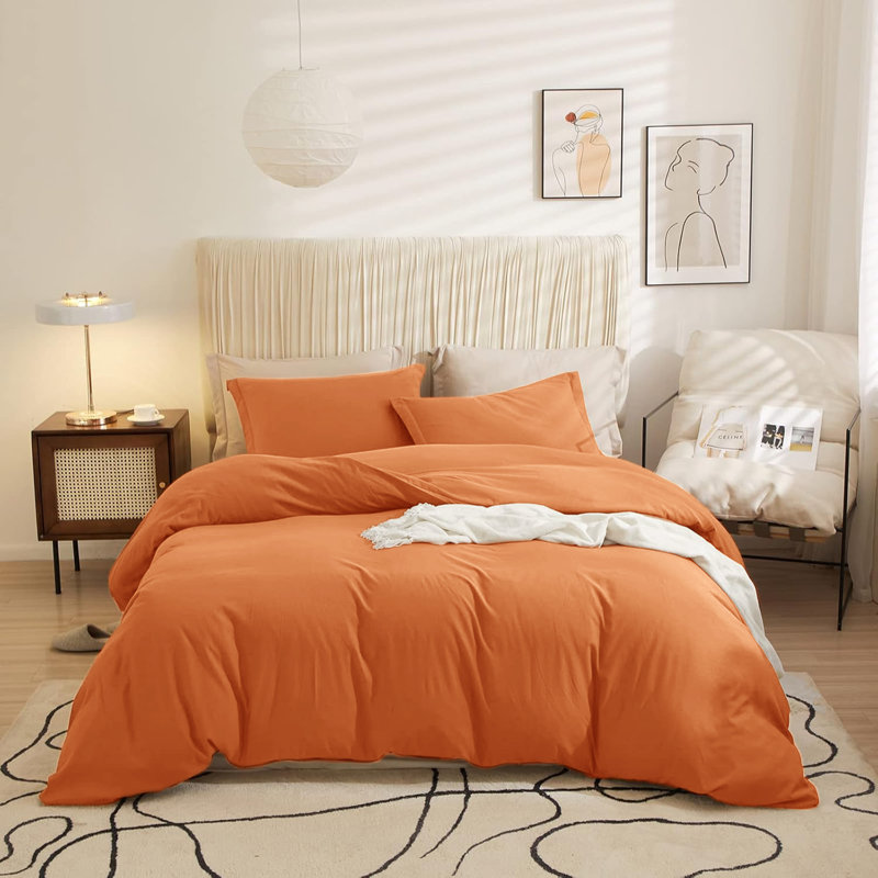 Ultra Soft 3-Piece Dyed Duvet Cover Set With Pillowcases, Rust, Double Duvet Cover + 2 Standard Pillowcases