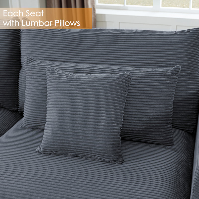 Janneth 86"W Corduroy Sofa Loveseat With Storage Ottoman, Dark Gray