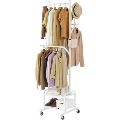 71" Tall Sturdy Garment Rack with 3 Hanging Rods, Freestanding Portable Coat Rack for Laundry Room, Bedroom, White