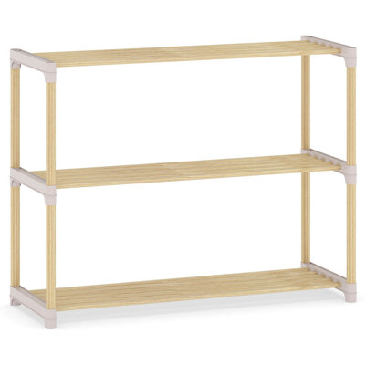 3-Tier Solid Wood Shoe Shelf Stand with Slatted Open Shelves for Entryway, Closet