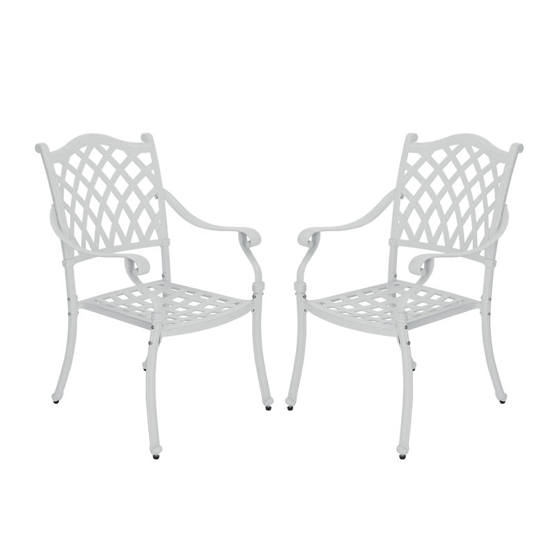 Fauteuil de salle à manger d'extérieur en fonte d'aluminium, Blanc / Blanc