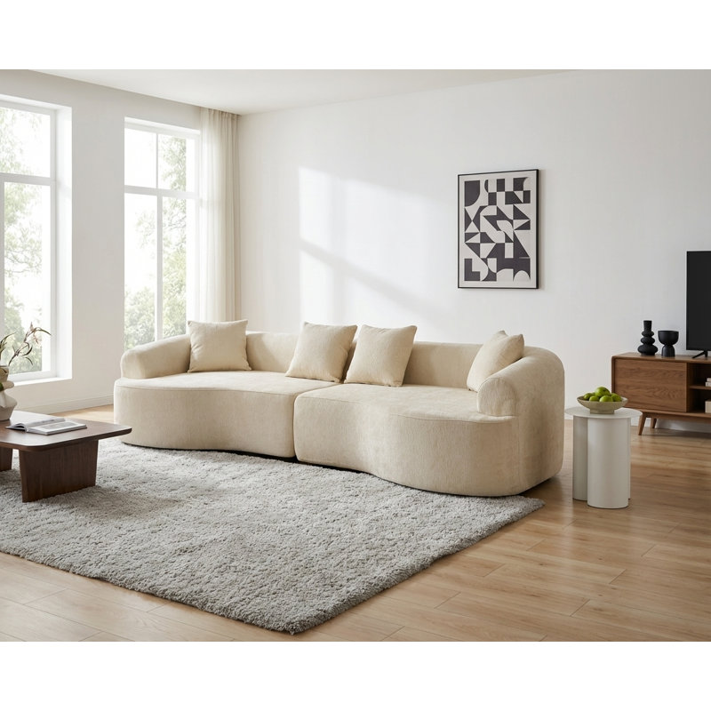 Canapé modulaire incurvé moderne 106 po Nestwell, Chenille blanche