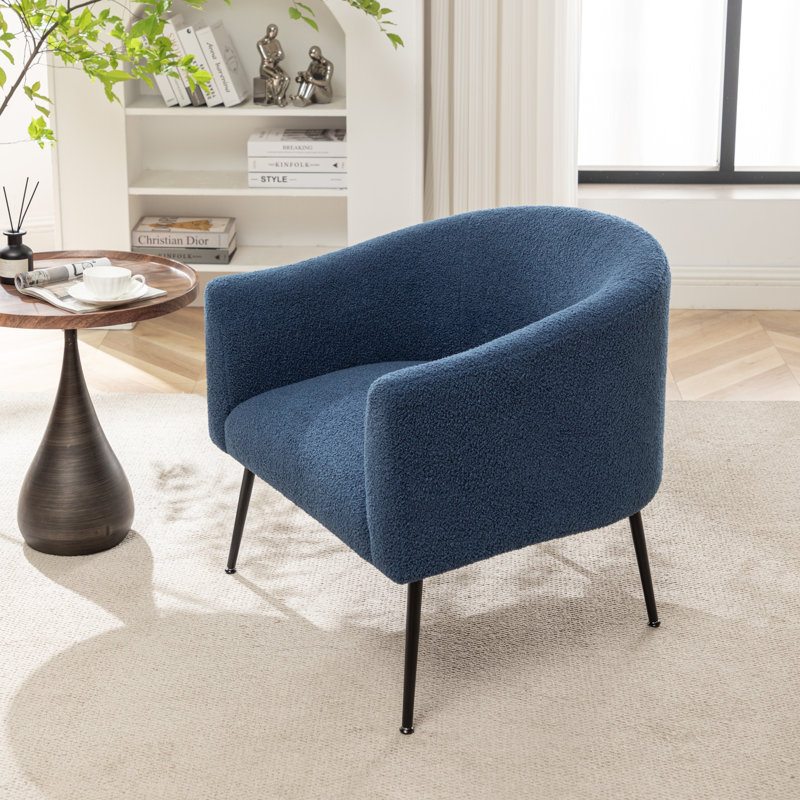 Fauteuil demi-tonneau Jameila, Fausse fourrure bleu marine, Noir, 1