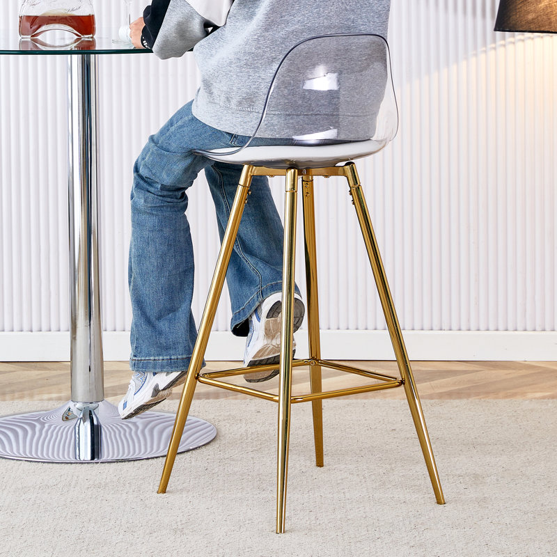 Bar Stool, 15"L x 13"W x 38"H, Metal, 1 Piece, White & Gold, Upholstered Padded Seat