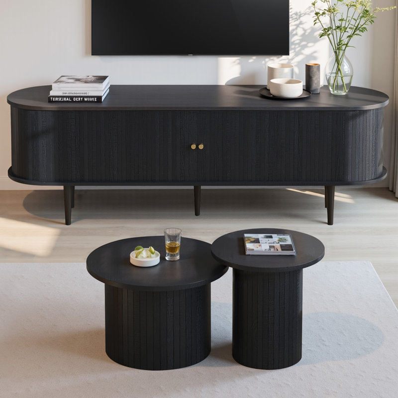 Ensemble de table de salon moderne 3 pièces Mid Century, Noir