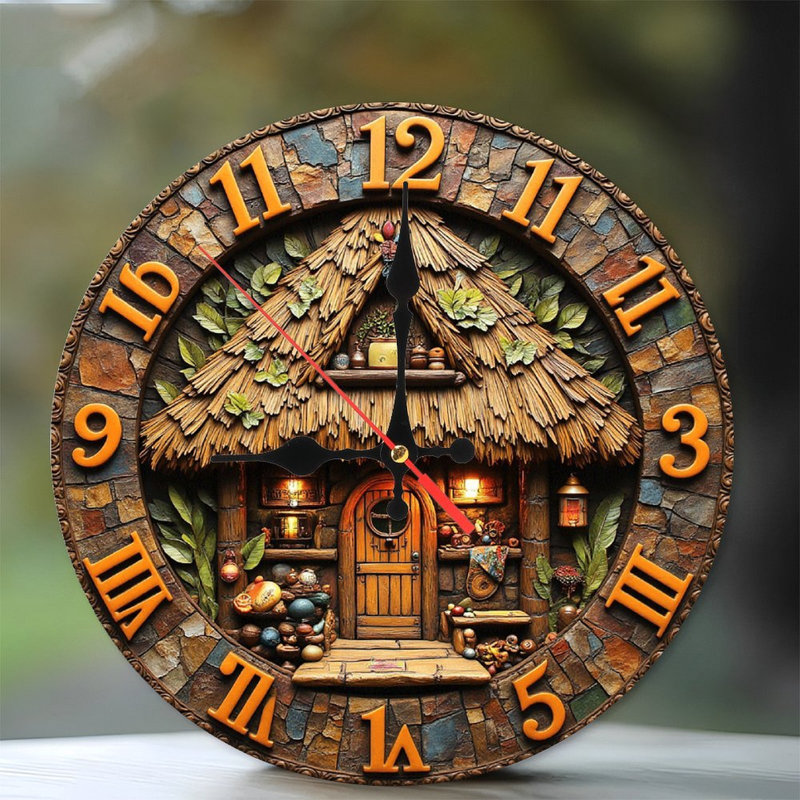Horloge murale en pierre avec chiffres romains, décor rustique