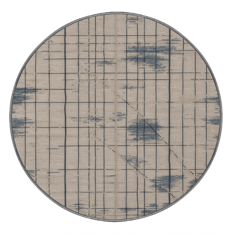 Washable Map grid patterns Nautical Area Rug, Round 5'