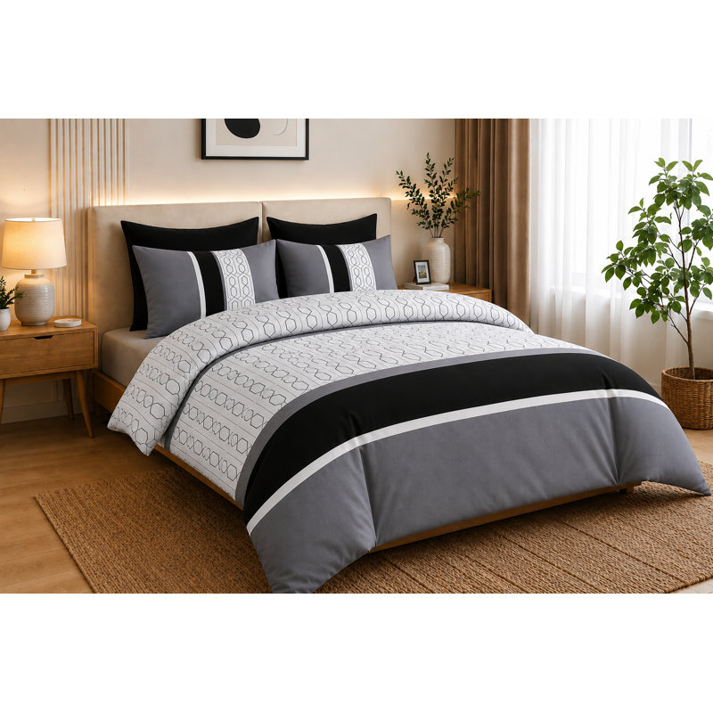 Pamposh Microfiber Striped Duvet Cover Set, Single