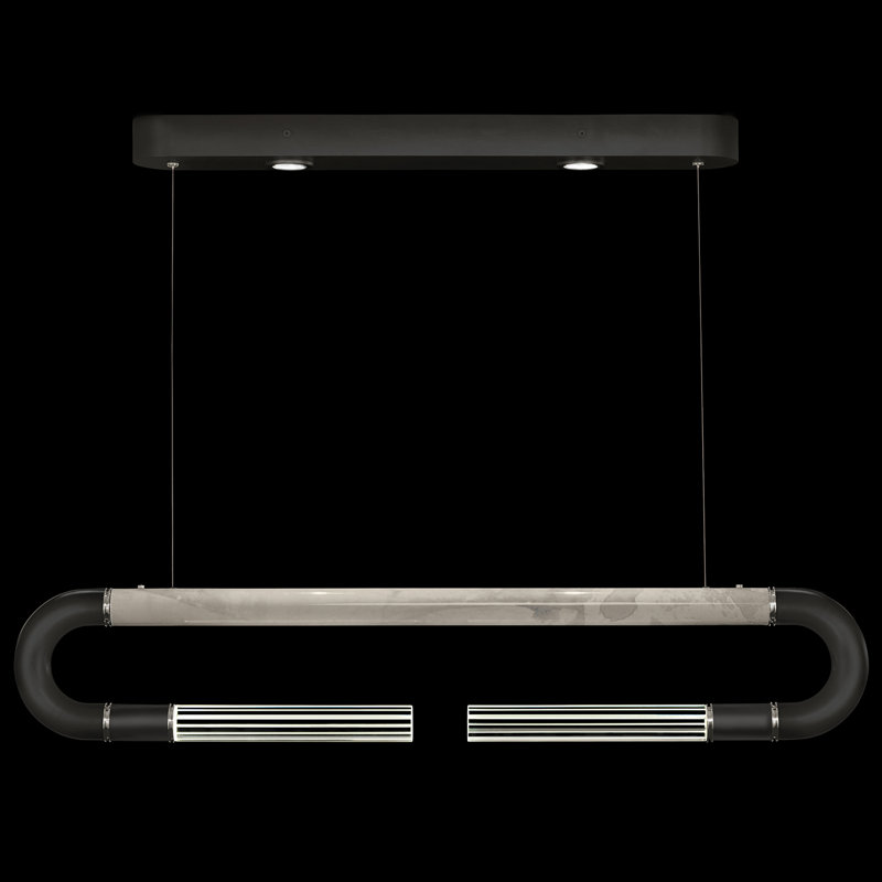 Luminaire suspendu linéaire avec peau Antonia, Noir / nickel / fumée